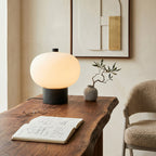 Opal Glass Pebble Wood Base Table Lamp