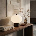 Opal Glass Pebble Wood Base Table Lamp