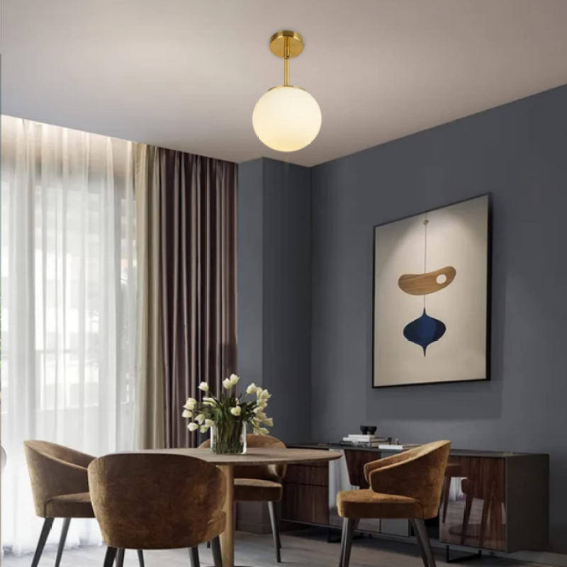 Marvella: Modern LED Ceiling Light with Glass Sphere & Gold Accent – for Bedroom & Living Room