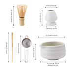 Shioren – White Matcha Tea Set 5 Pieces with Ceramic Bowl 460ml and Bamboo Whisk
