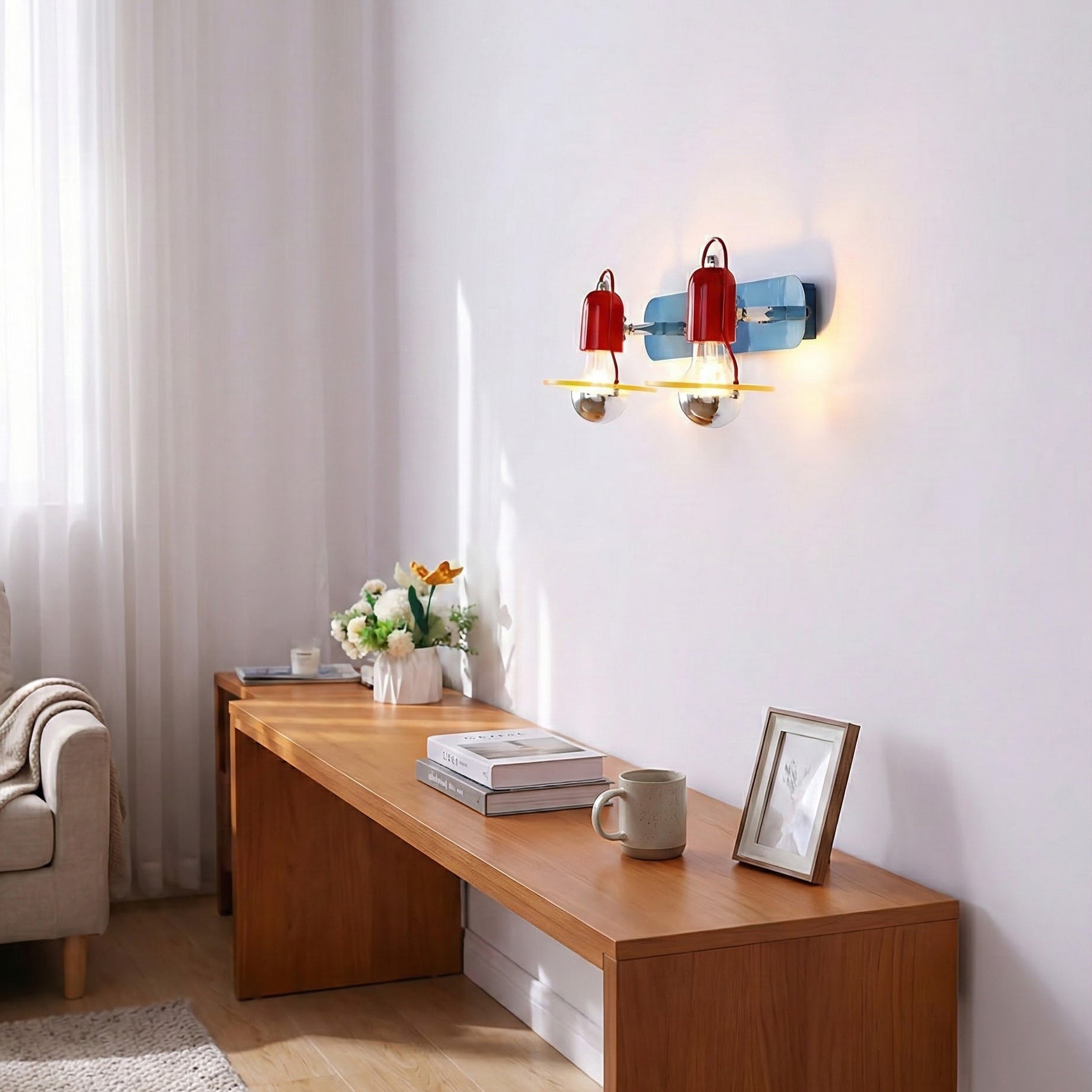 Dual-Head Colorblock Elongated Plate Wall Light