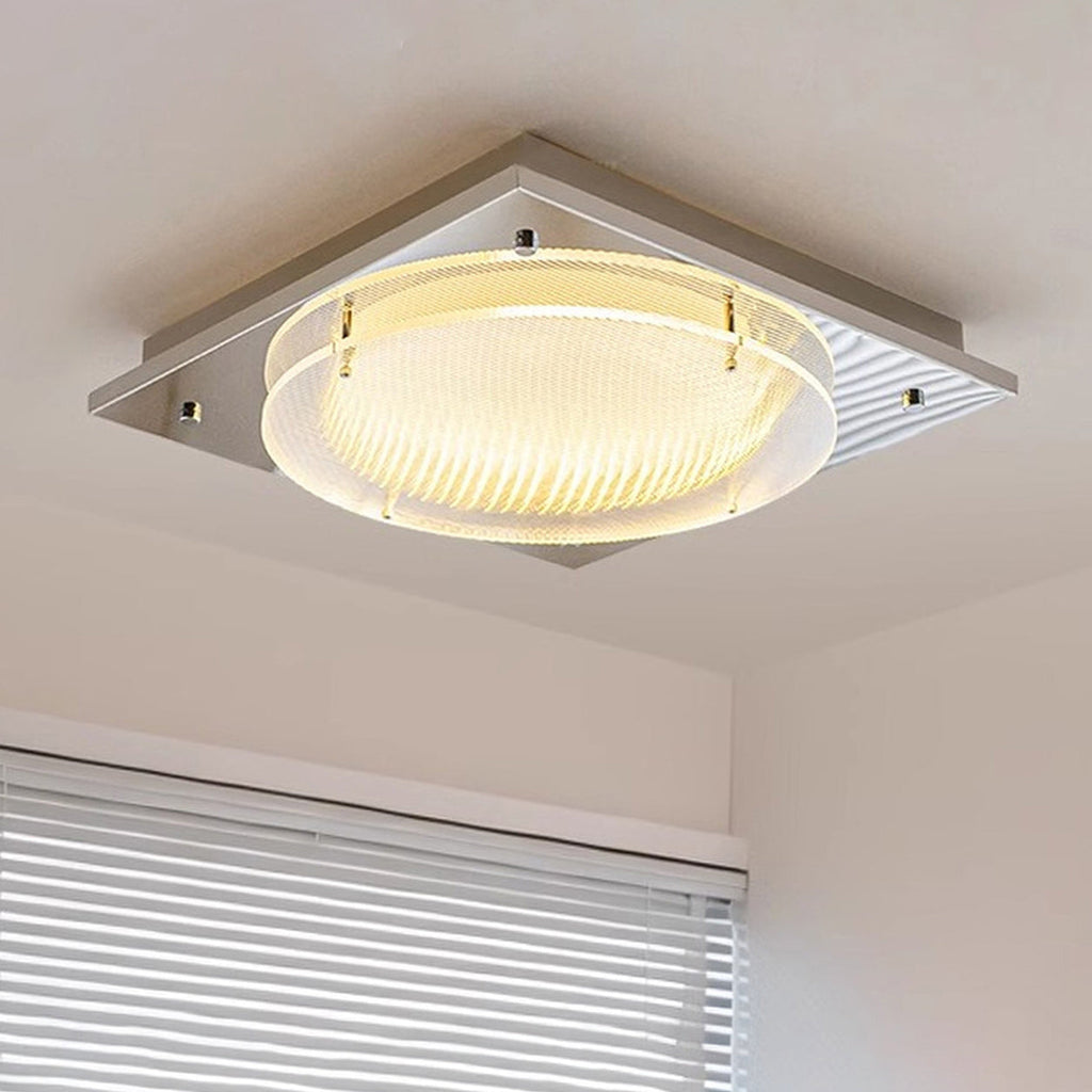 Square Canopy Ribbed Disk LED Semi-Flush Ceiling Light