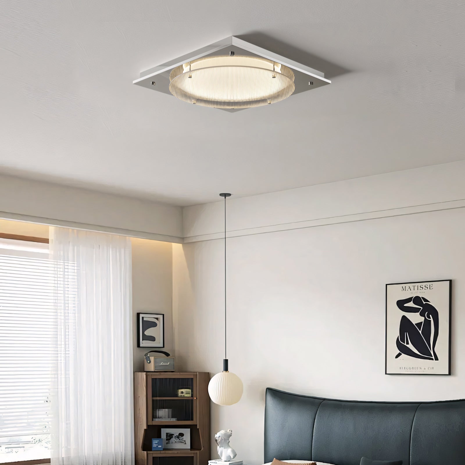 Square Canopy Ribbed Disk LED Semi-Flush Ceiling Light