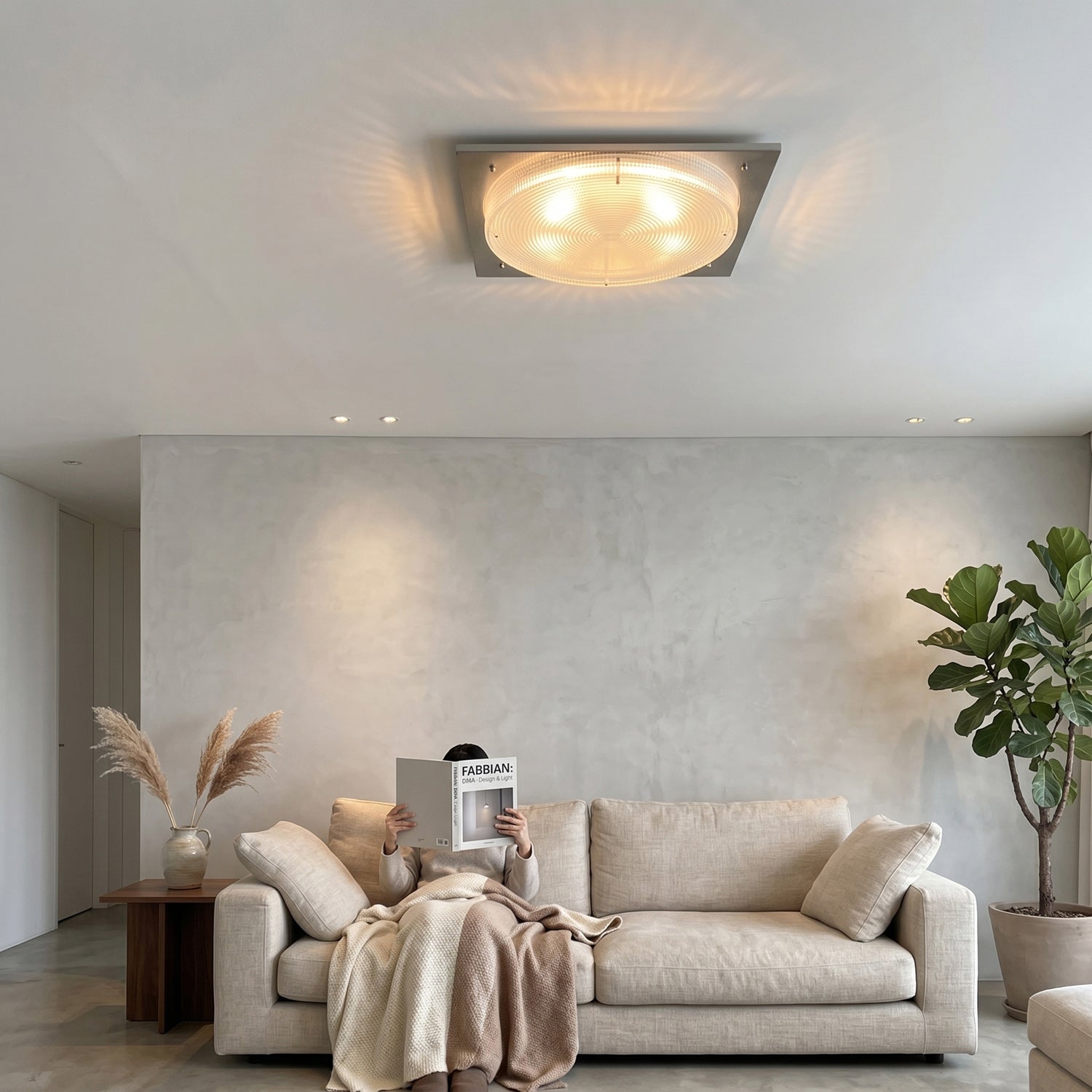 Square Canopy Ribbed Disk LED Semi-Flush Ceiling Light