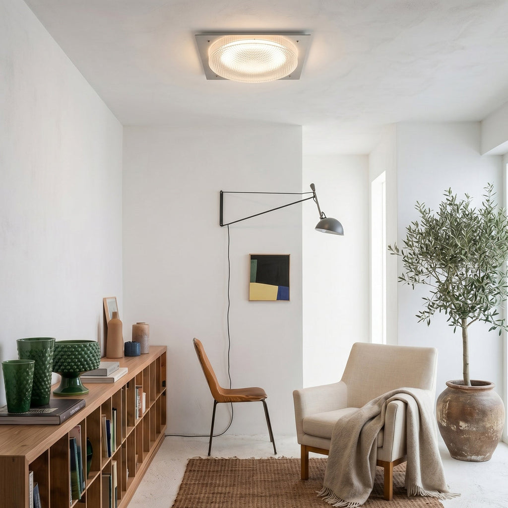 Square Canopy Ribbed Disk LED Semi-Flush Ceiling Light