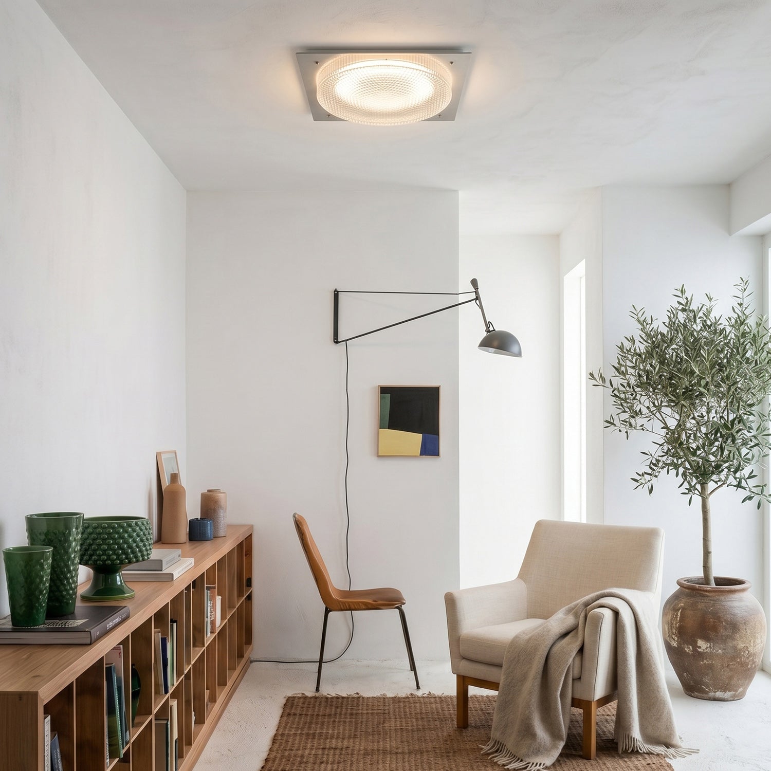 Square Canopy Ribbed Disk LED Semi-Flush Ceiling Light