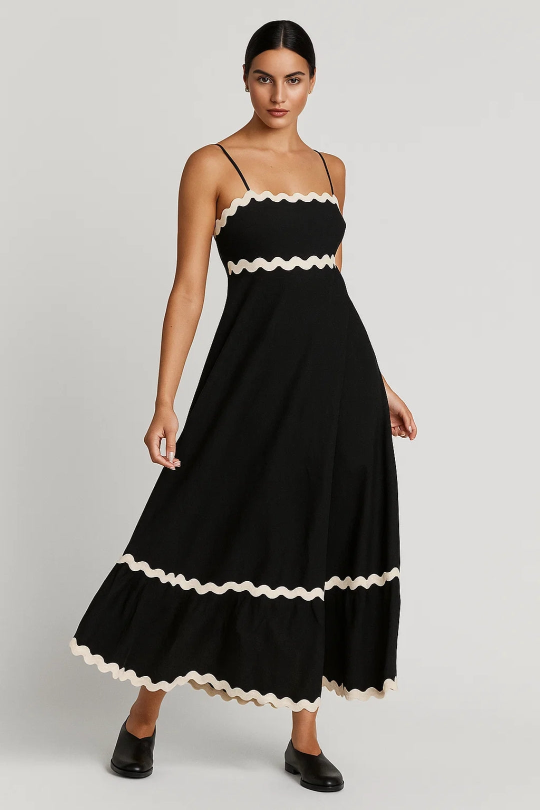 Strappy Maxi Dress with Wavy Trim and Ruffle Hem