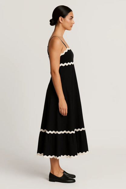 Strappy Maxi Dress with Wavy Trim and Ruffle Hem