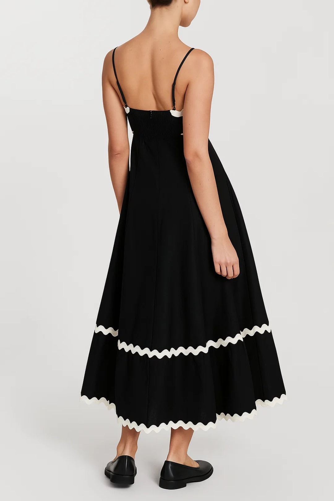 Strappy Maxi Dress with Wavy Trim and Ruffle Hem