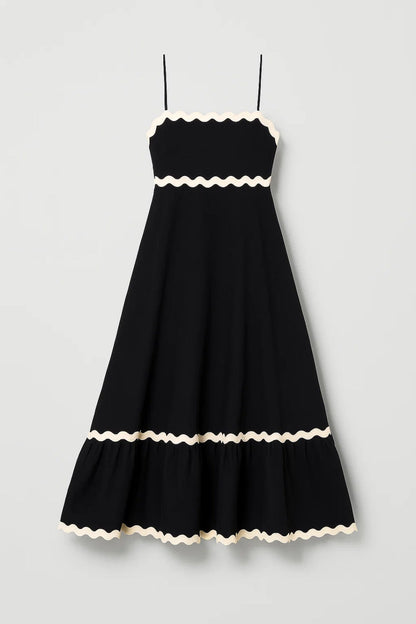 Strappy Maxi Dress with Wavy Trim and Ruffle Hem