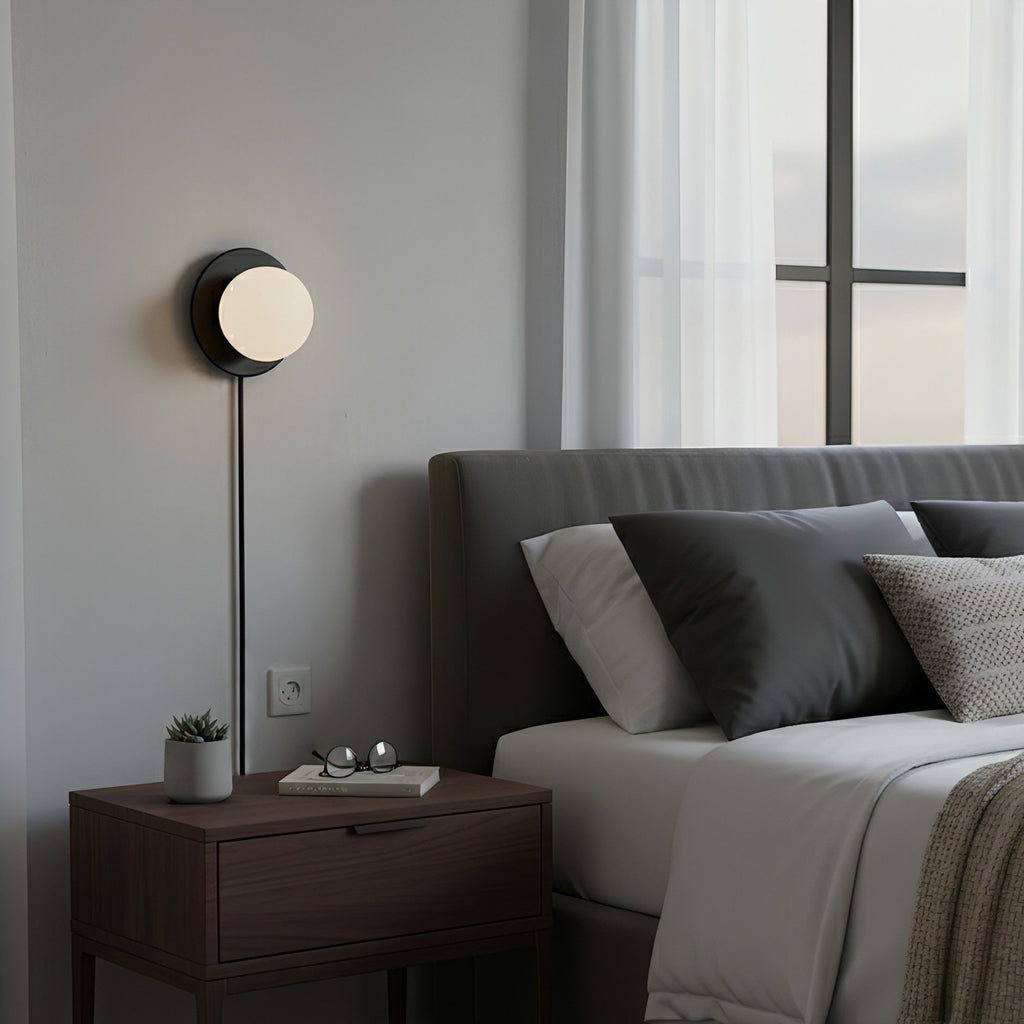 Glass Globe Plug-In Bedside Wall Sconce