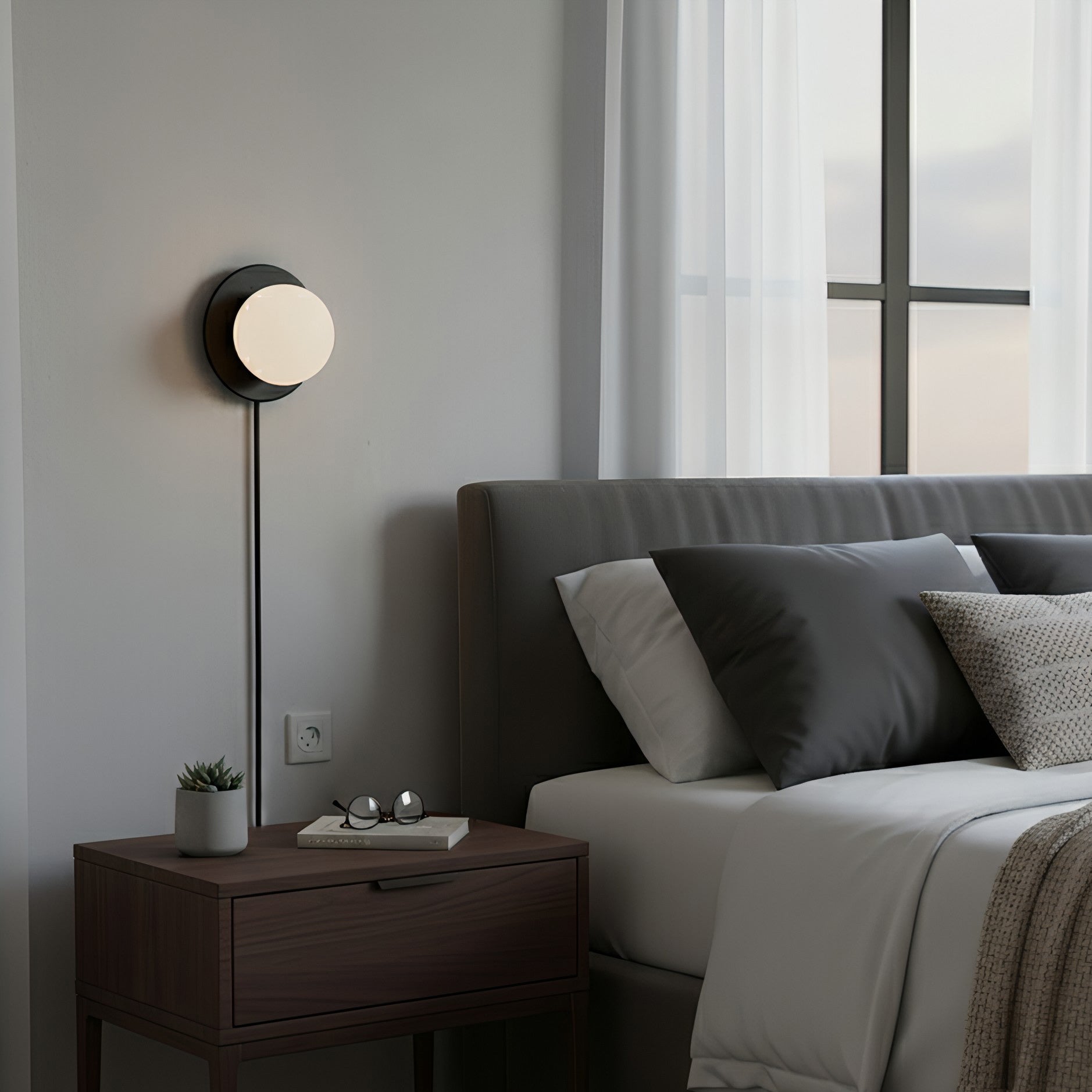 Glass Globe Plug-In Bedside Wall Sconce