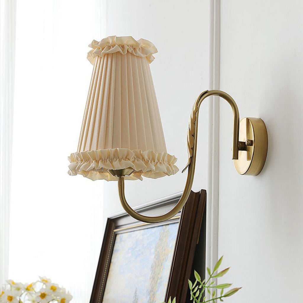 Vintage Gold Fabric Shade Hardwired Wall Lamp