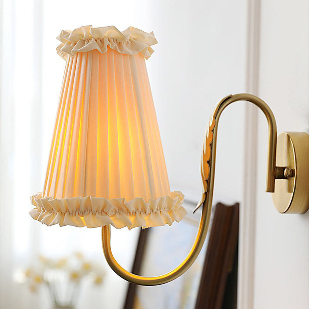 Vintage Gold Fabric Shade Hardwired Wall Lamp