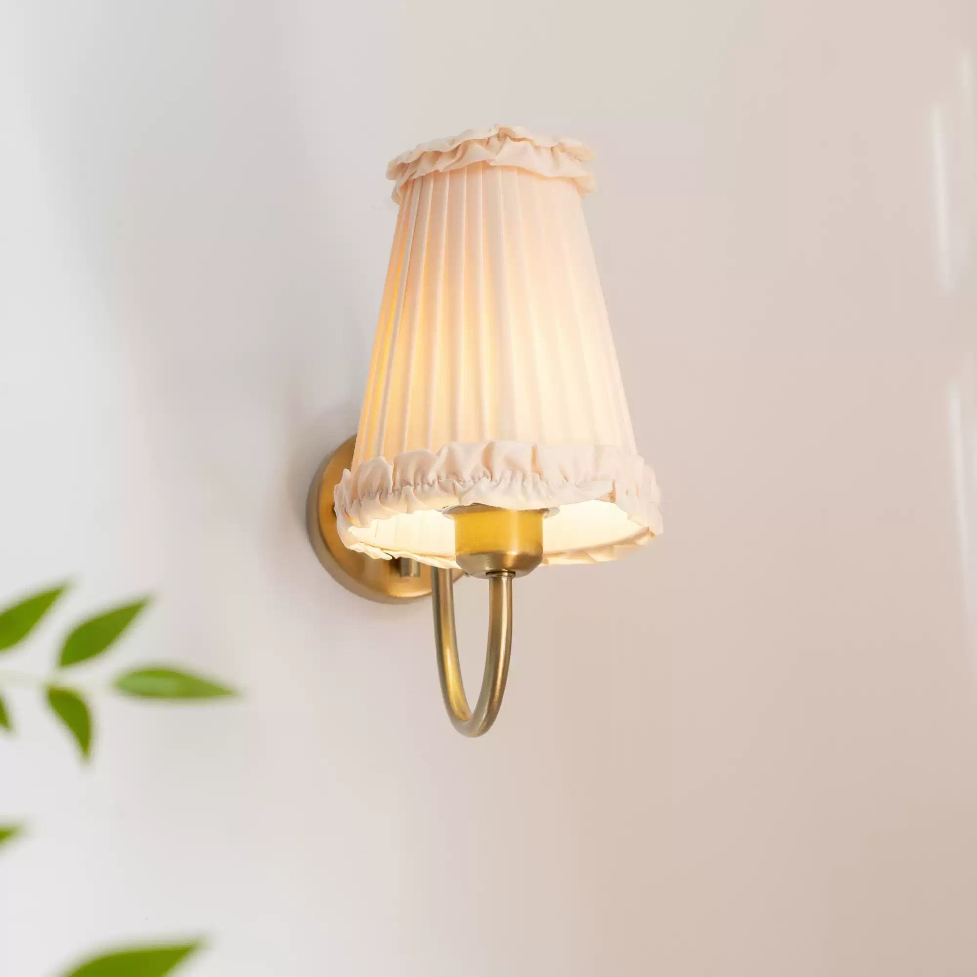 Vintage Gold Fabric Shade Hardwired Wall Lamp