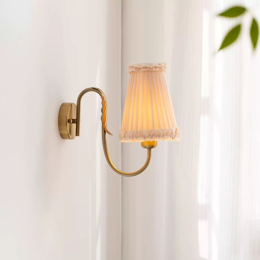 Vintage Gold Fabric Shade Hardwired Wall Lamp