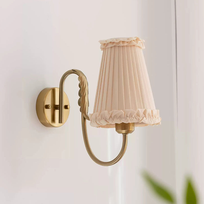Vintage Gold Fabric Shade Hardwired Wall Lamp