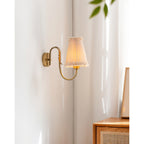 Vintage Gold Fabric Shade Hardwired Wall Lamp