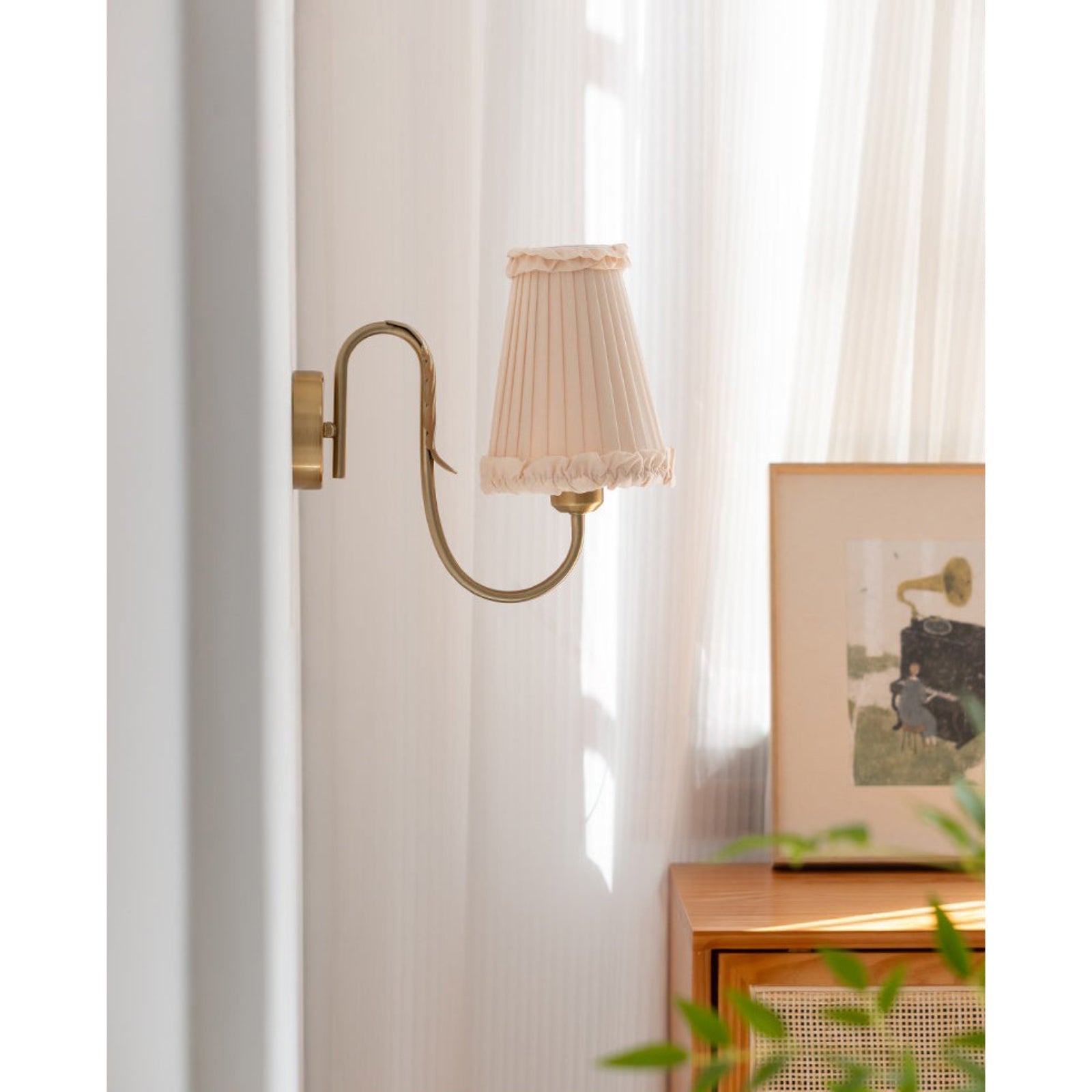 Vintage Gold Fabric Shade Hardwired Wall Lamp