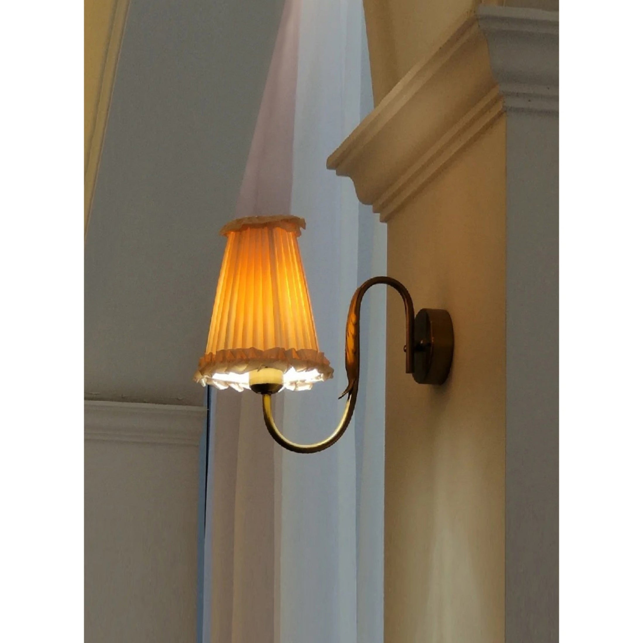 Vintage Gold Fabric Shade Hardwired Wall Lamp