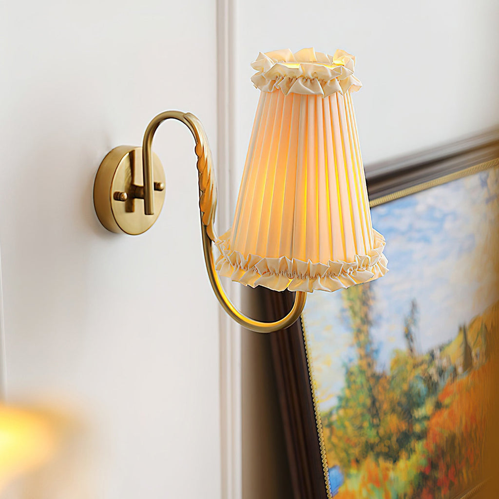 Vintage Gold Fabric Shade Hardwired Wall Lamp