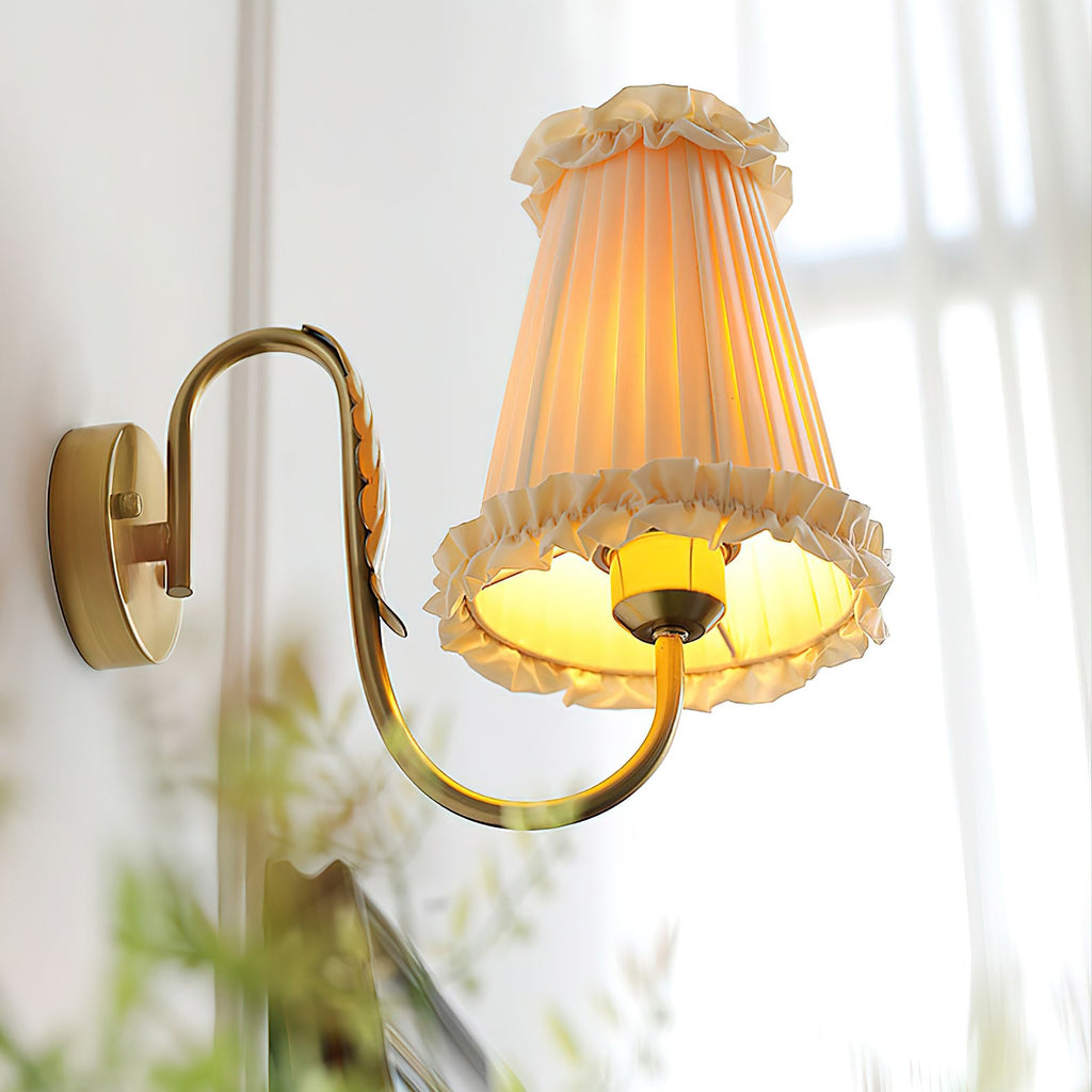 Vintage Gold Fabric Shade Hardwired Wall Lamp