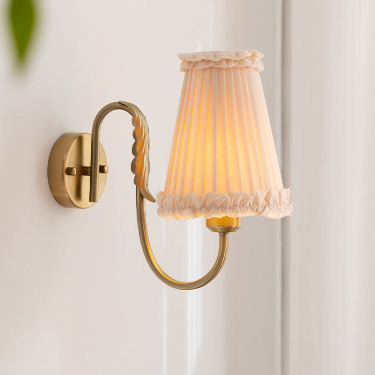 Vintage Gold Fabric Shade Hardwired Wall Lamp