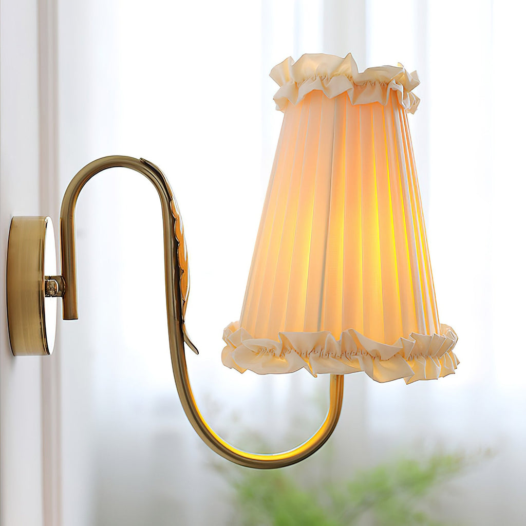 Vintage Gold Fabric Shade Hardwired Wall Lamp
