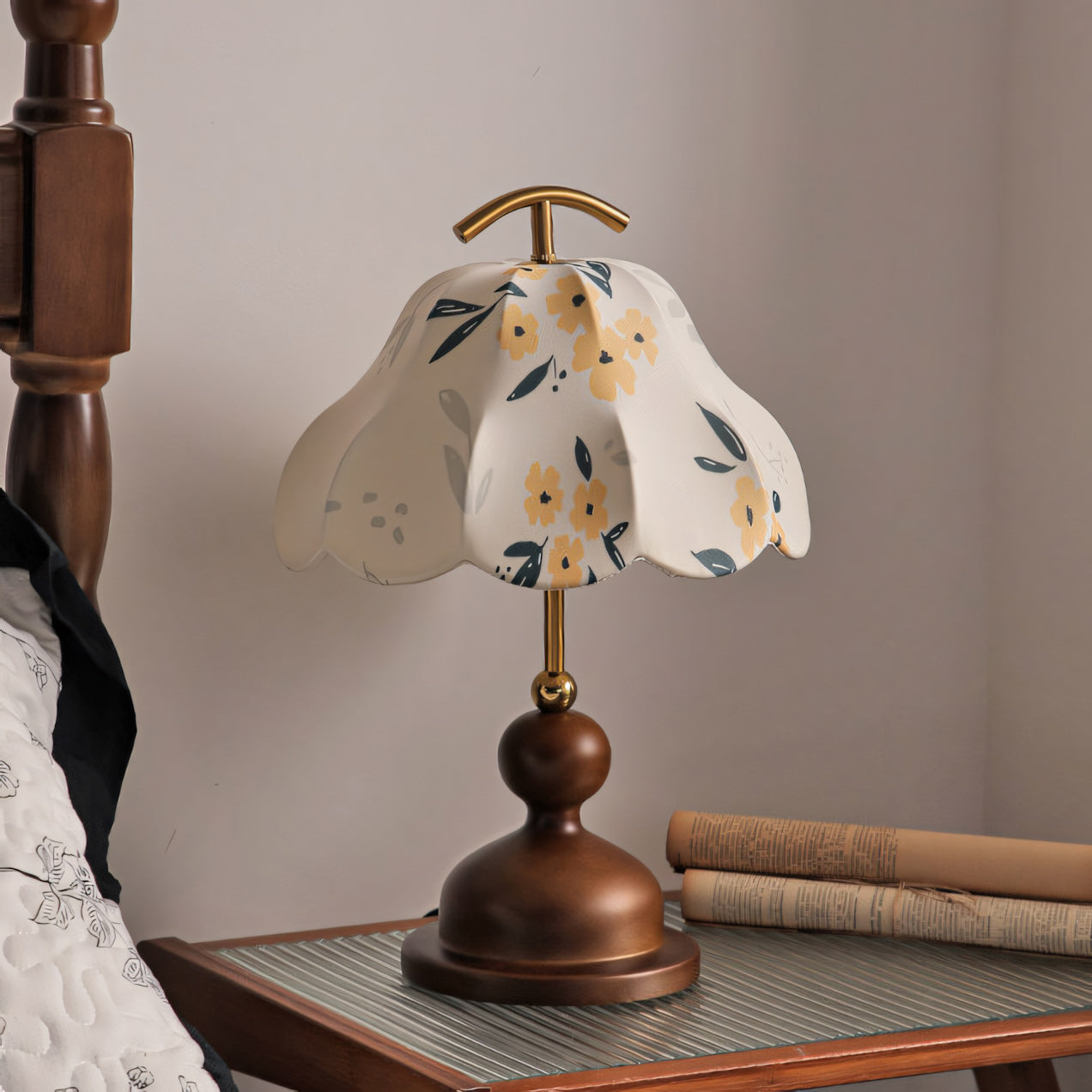 Wildflower Linen Shade Arched Handle Table Lamp