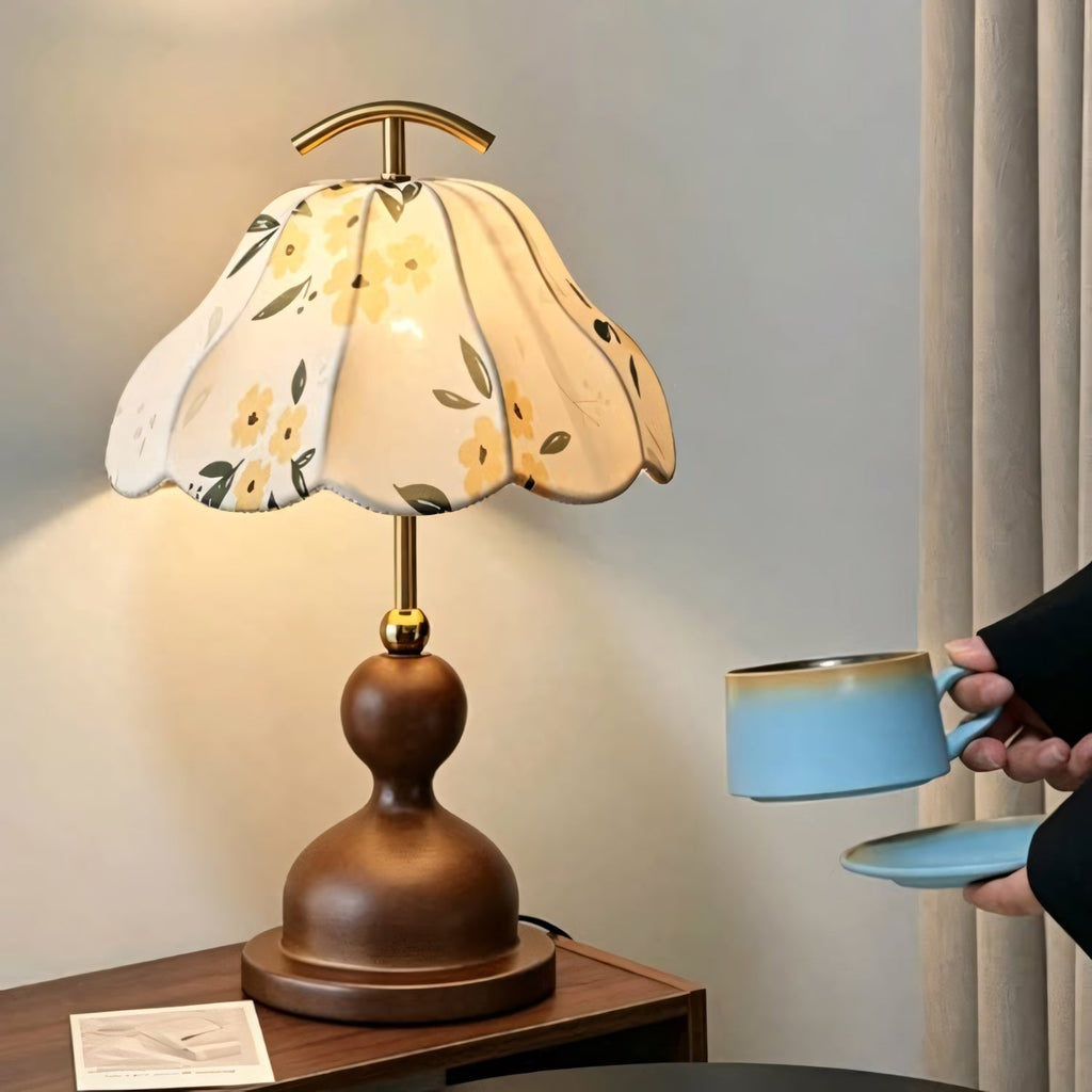 Wildflower Linen Shade Arched Handle Table Lamp