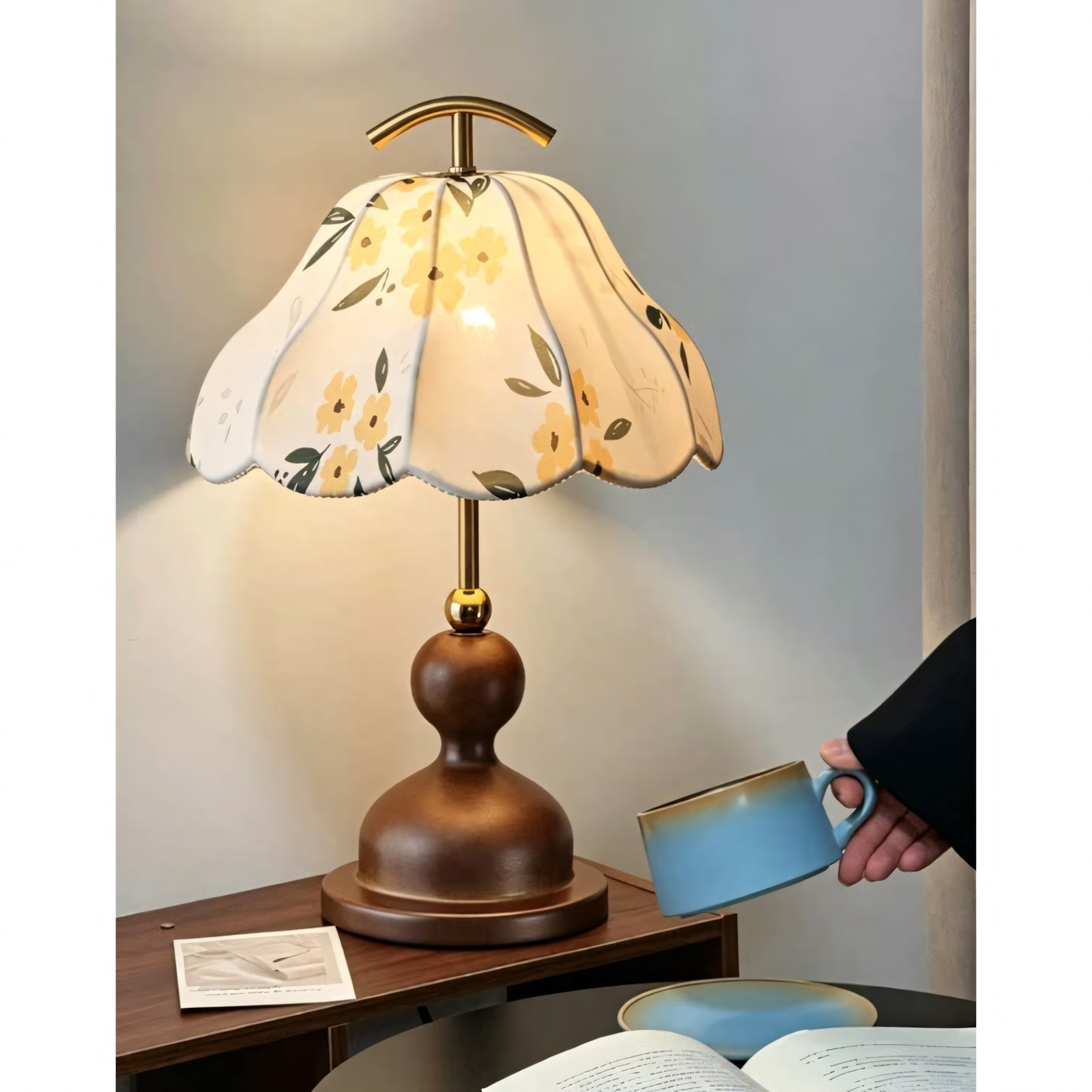Wildflower Linen Shade Arched Handle Table Lamp