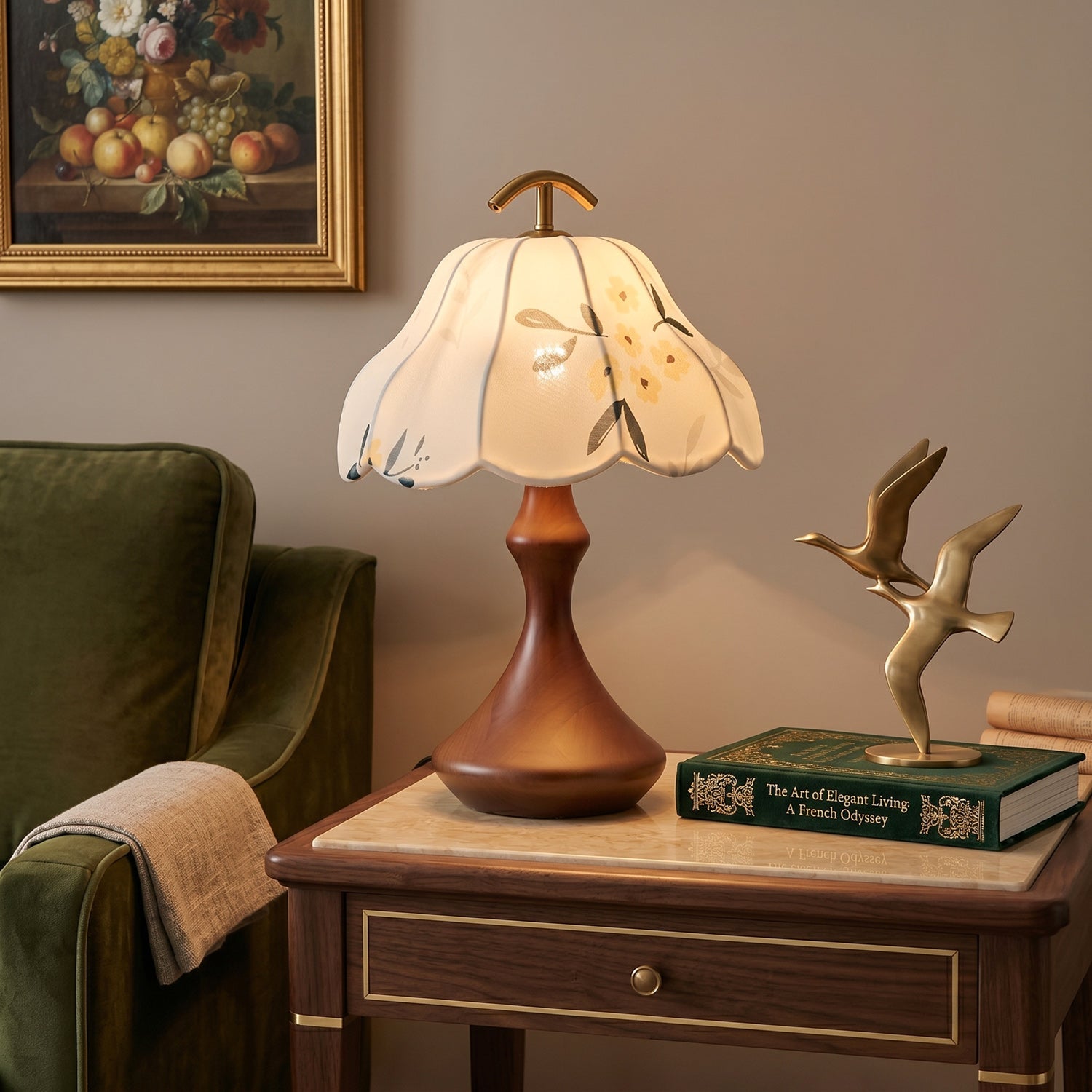 Wildflower Linen Shade Arched Handle Table Lamp