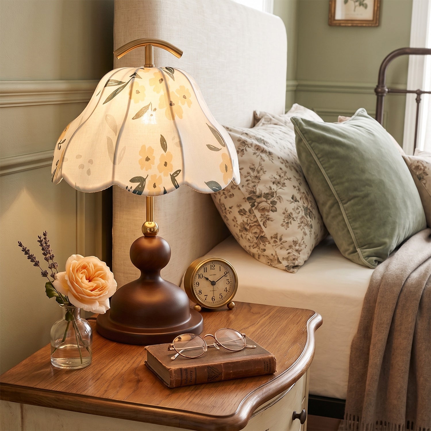 Wildflower Linen Shade Arched Handle Table Lamp