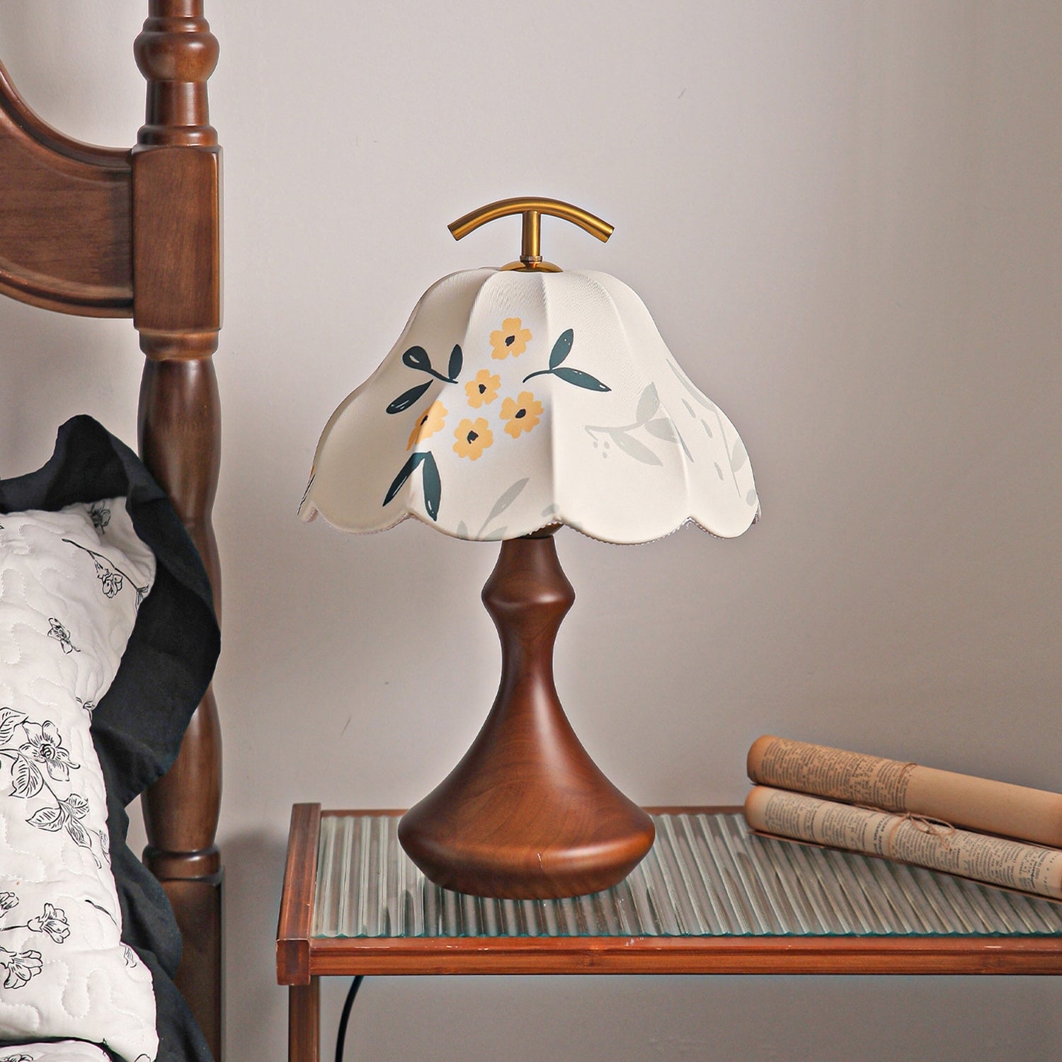 Wildflower Linen Shade Arched Handle Table Lamp