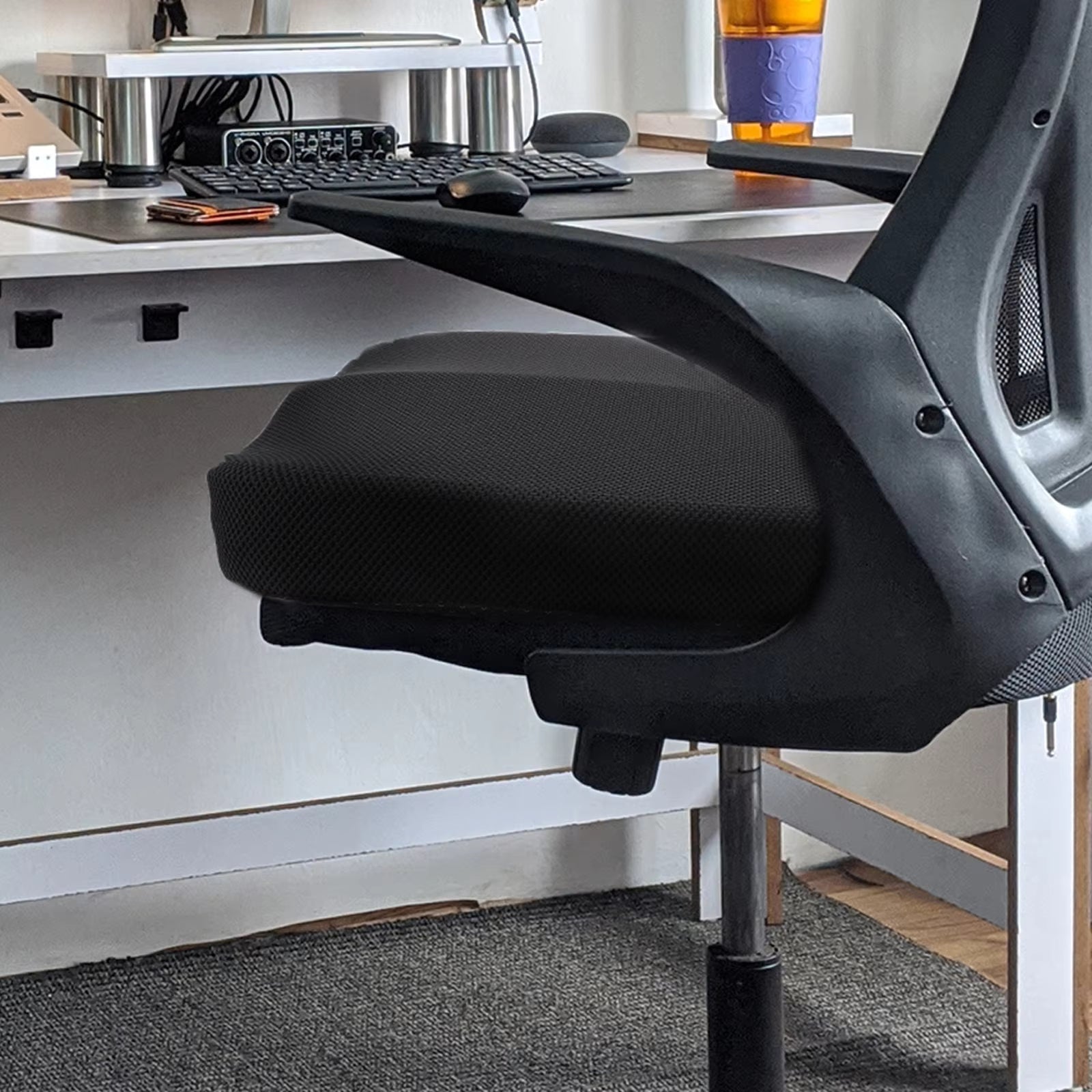 Memory Foam Seat Cushion, Breathable Design, Contoured Shape, Anti Slip Base