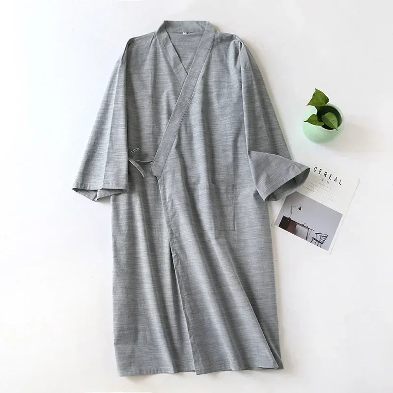 Men's Cotton Kimono Nightgown – Soft, Breathable Nightshirt for Ultimate Comfort