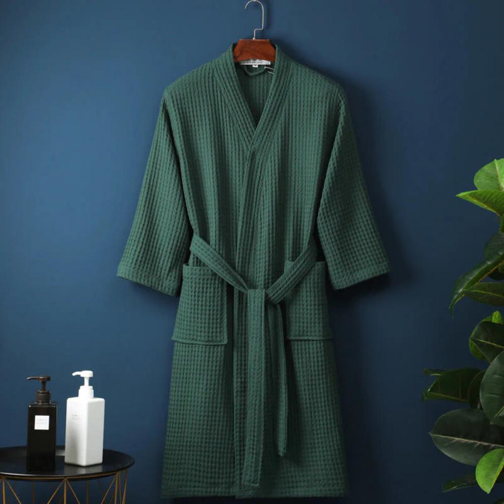 Men’s Robe Cotton Waffle Fabric Adjustable Tie Belt