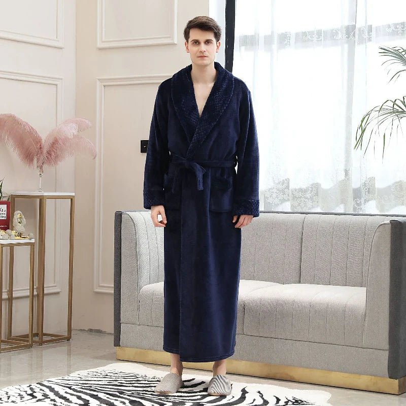 Men's Coral Fleece Bathrobe – Soft Long Dressing Gown for Ultimate Comfort & Warmth