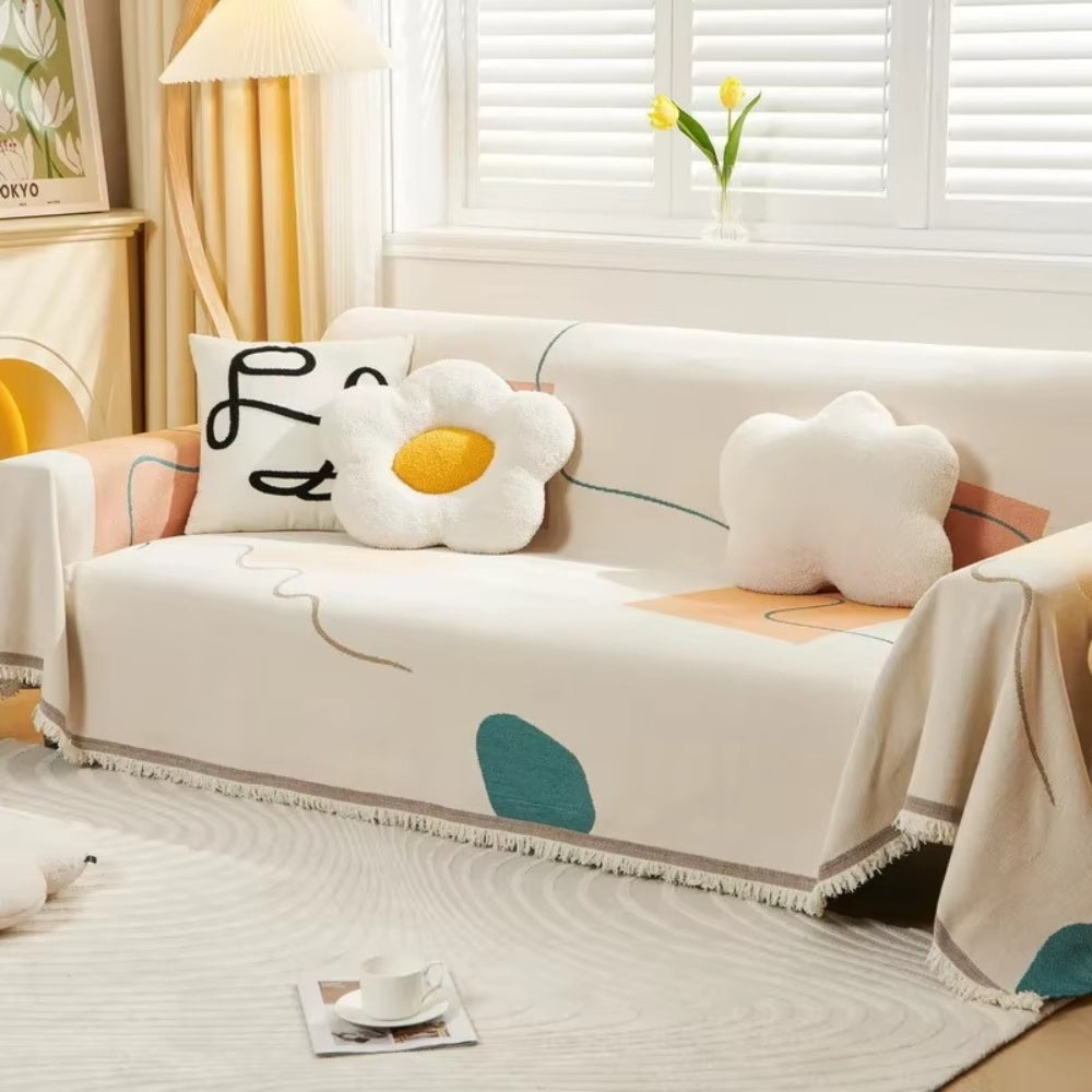 Meringue: Sofa cover in modern chenille design with geometric shapes & non-slip grip – for couch & lounge