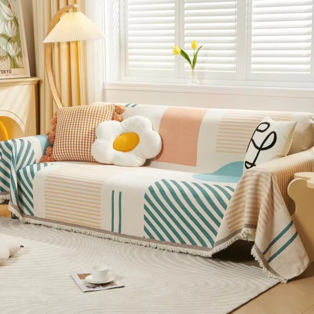 Meringue: Sofa cover in modern chenille design with geometric shapes & non-slip grip – for couch & lounge