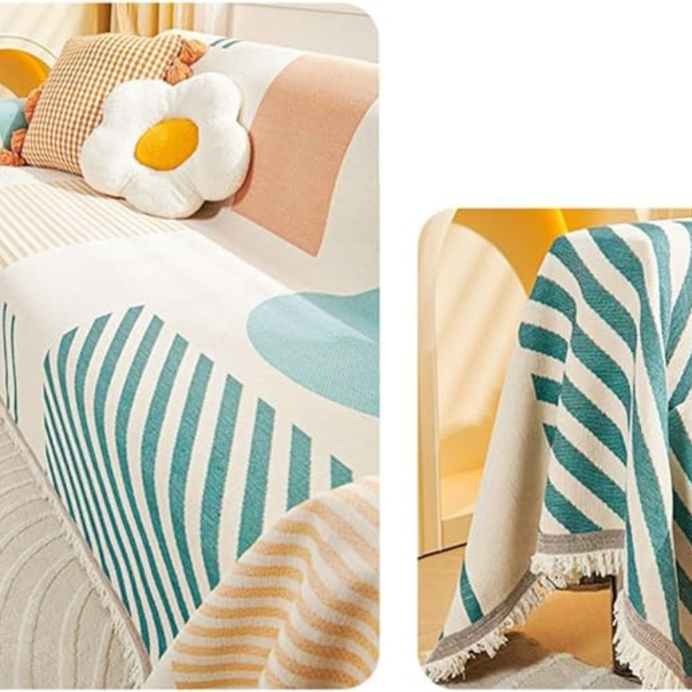 Meringue: Sofa cover in modern chenille design with geometric shapes & non-slip grip – for couch & lounge