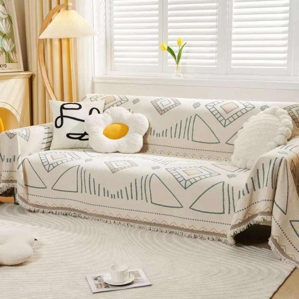 Meringue: Sofa cover in modern chenille design with geometric shapes & non-slip grip – for couch & lounge