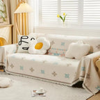 Meringue: Sofa cover in modern chenille design with geometric shapes & non-slip grip – for couch & lounge