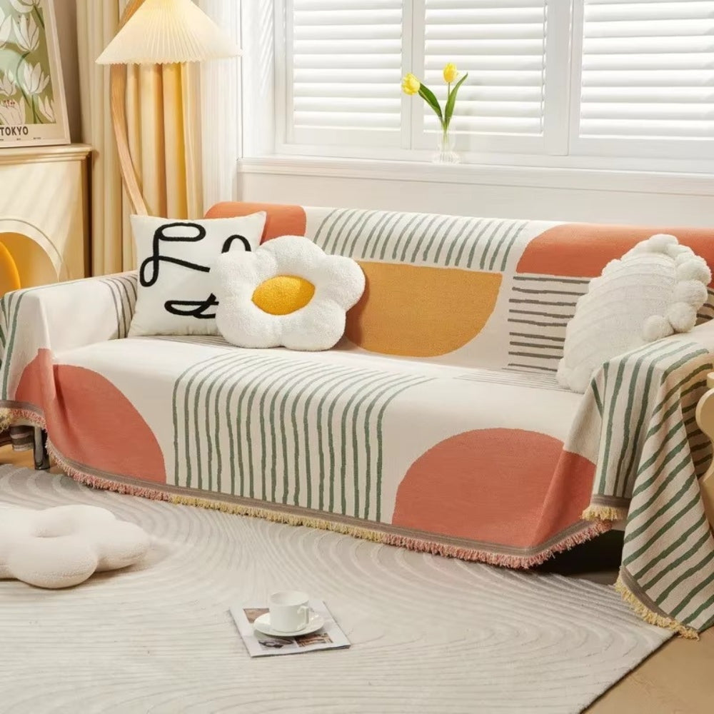 Meringue: Sofa cover in modern chenille design with geometric shapes & non-slip grip – for couch & lounge