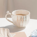Mermaid-Inspired Tea Cup Set with Iridescent Shell Design – Ceramic Cup and Saucer Set for Coastal Elegance