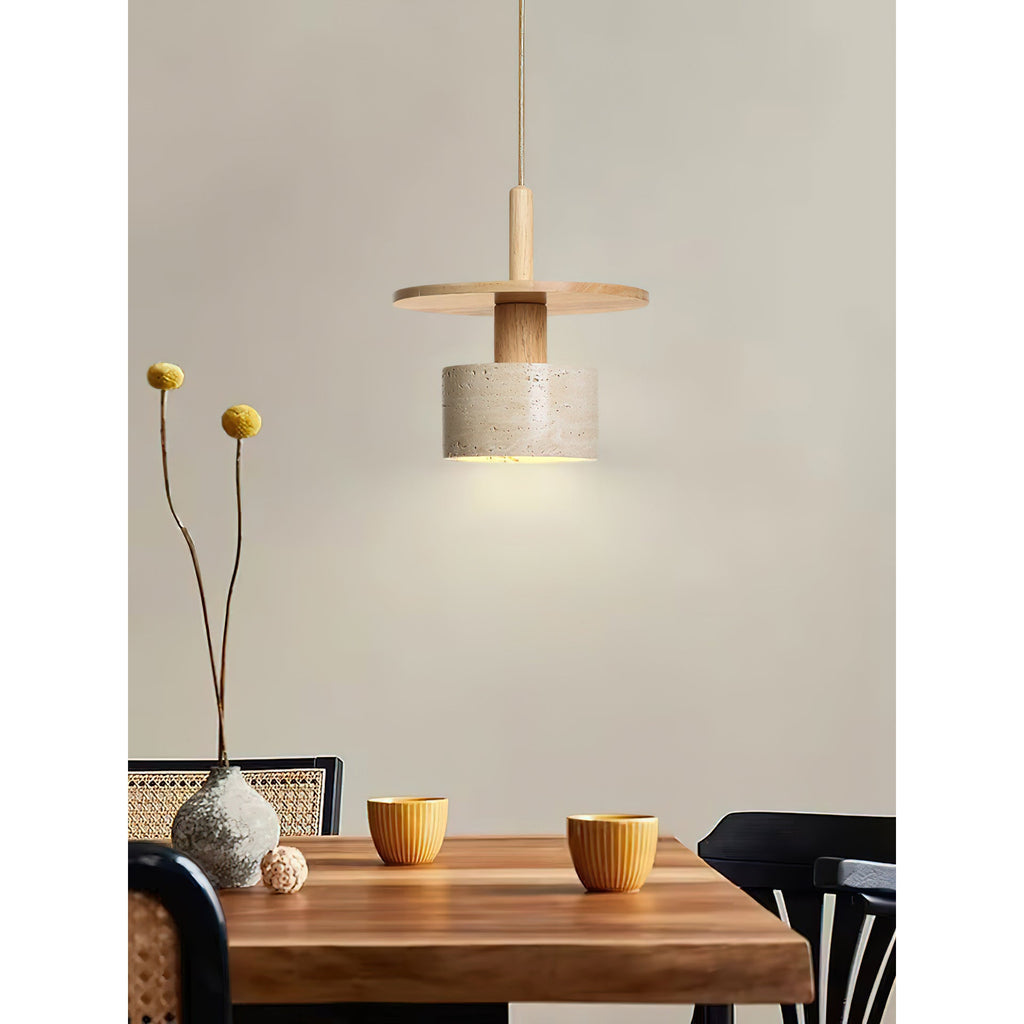 Mersi Travertine & Wood Pendant Light