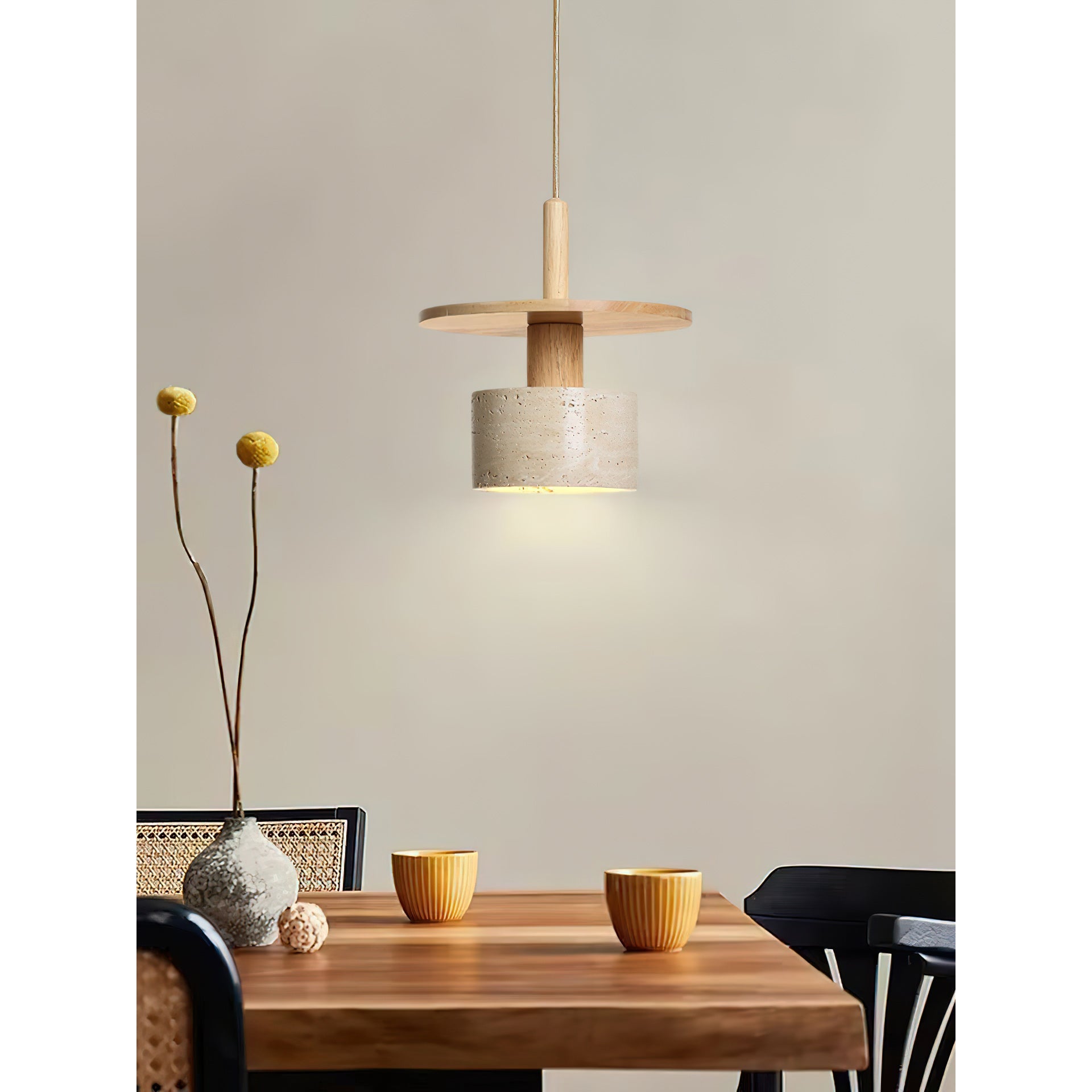 Mersi Travertine & Wood Pendant Light