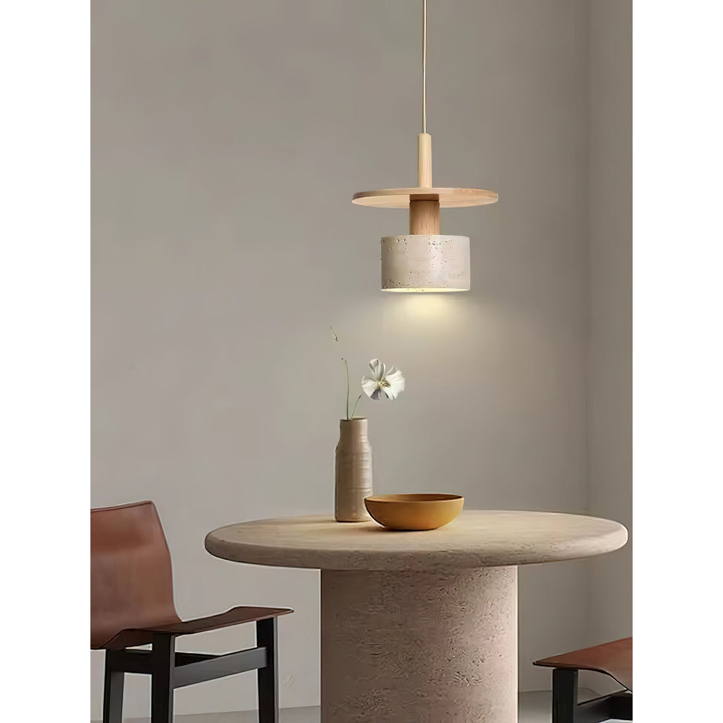 Mersi Travertine & Wood Pendant Light
