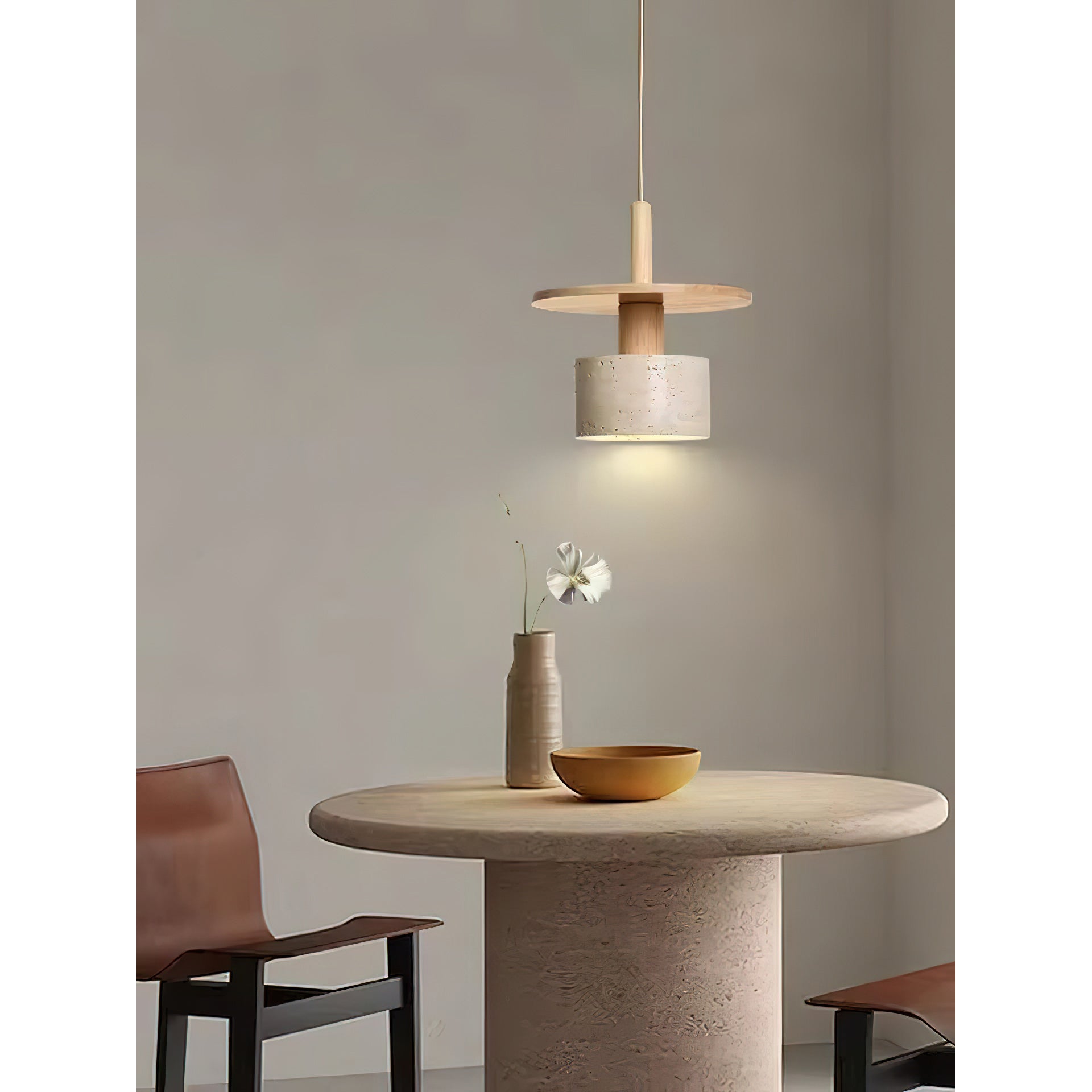 Mersi Travertine & Wood Pendant Light