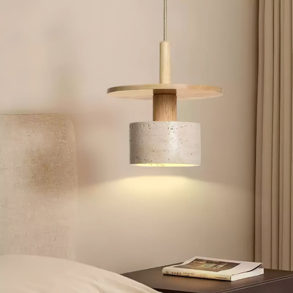 Mersi Travertine & Wood Pendant Light